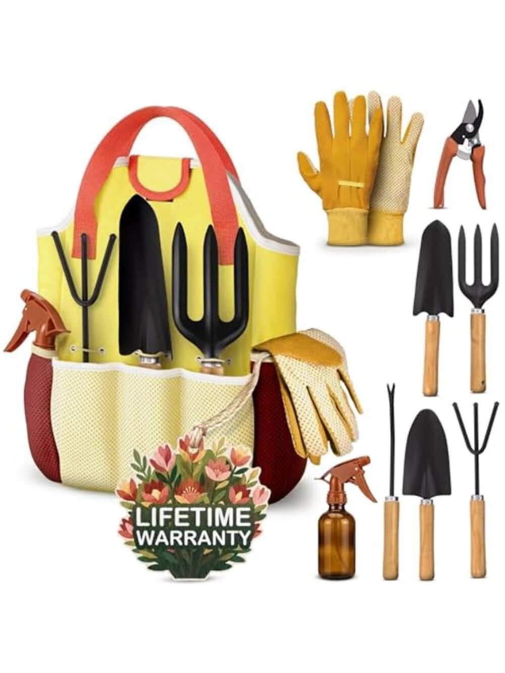 10 Pc Gardening Tool Set Women Garden Tools Kit Tote Bag Gloves Rust Proof Steel